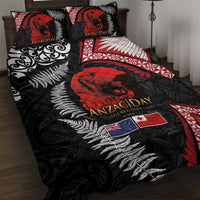 Tonga and New Zealand ANZAC Day Quilt Bed Set Gallipoli Lest We Forget Ngatu Art Tribal and Maori Tattoo with Fern LT03 Black - Polynesian Pride