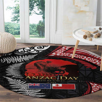 Tonga and New Zealand ANZAC Day Round Carpet Gallipoli Lest We Forget Ngatu Art Tribal and Maori Tattoo with Fern LT03 - Polynesian Pride