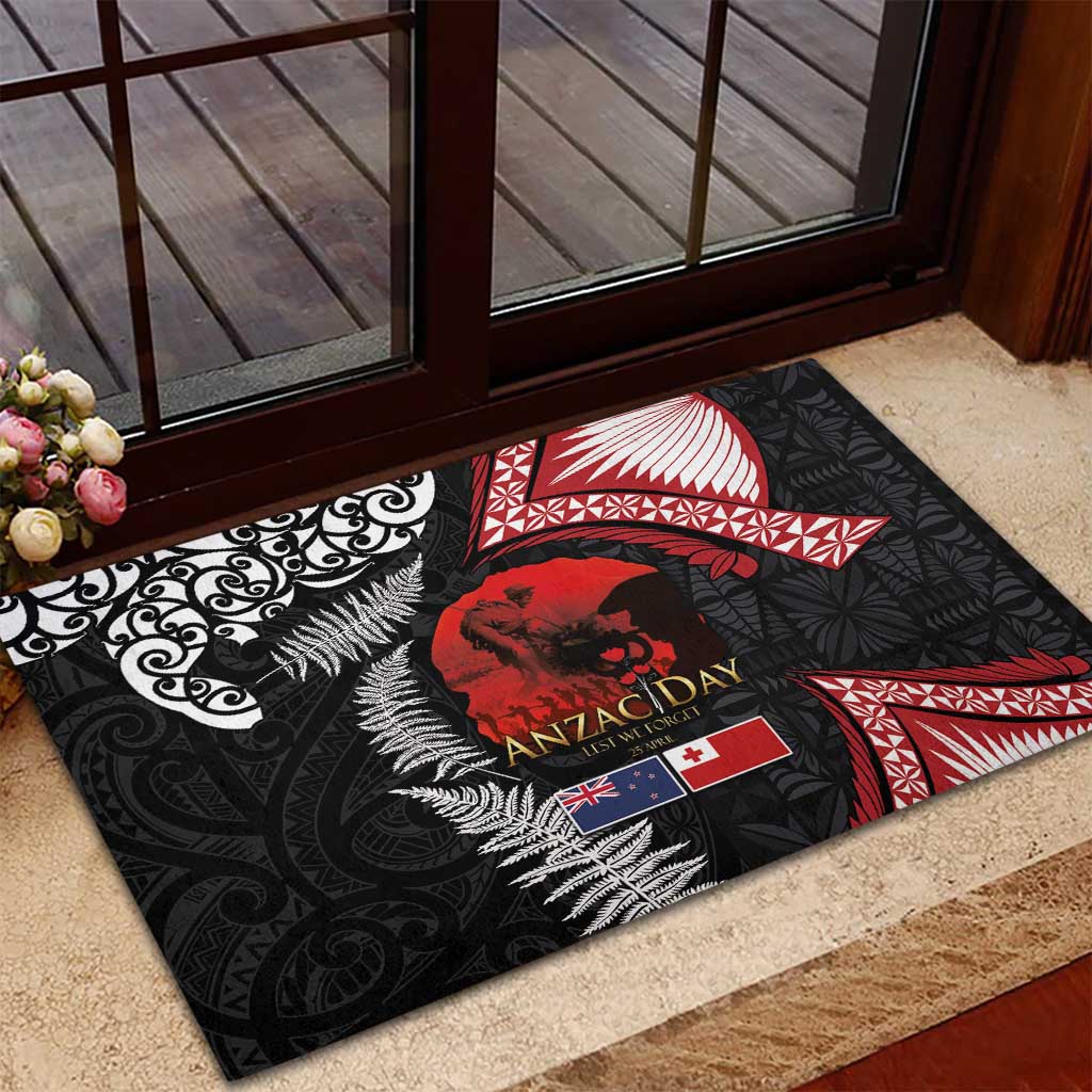 Tonga and New Zealand ANZAC Day Rubber Doormat Gallipoli Lest We Forget Ngatu Art Tribal and Maori Tattoo with Fern LT03 - Polynesian Pride