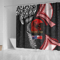 Tonga and New Zealand ANZAC Day Shower Curtain Gallipoli Lest We Forget Ngatu Art Tribal and Maori Tattoo with Fern LT03 - Polynesian Pride