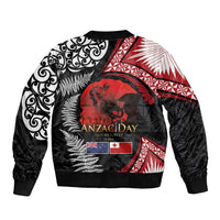 Tonga and New Zealand ANZAC Day Sleeve Zip Bomber Jacket Gallipoli Lest We Forget Ngatu Art Tribal and Maori Tattoo with Fern LT03 - Polynesian Pride