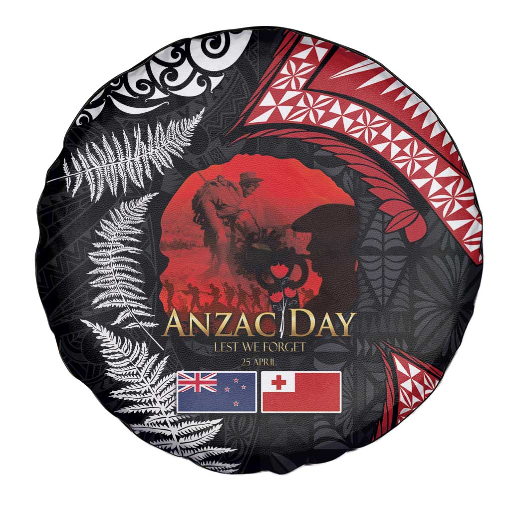 Tonga and New Zealand ANZAC Day Spare Tire Cover Gallipoli Lest We Forget Ngatu Art Tribal and Maori Tattoo with Fern LT03 - Polynesian Pride