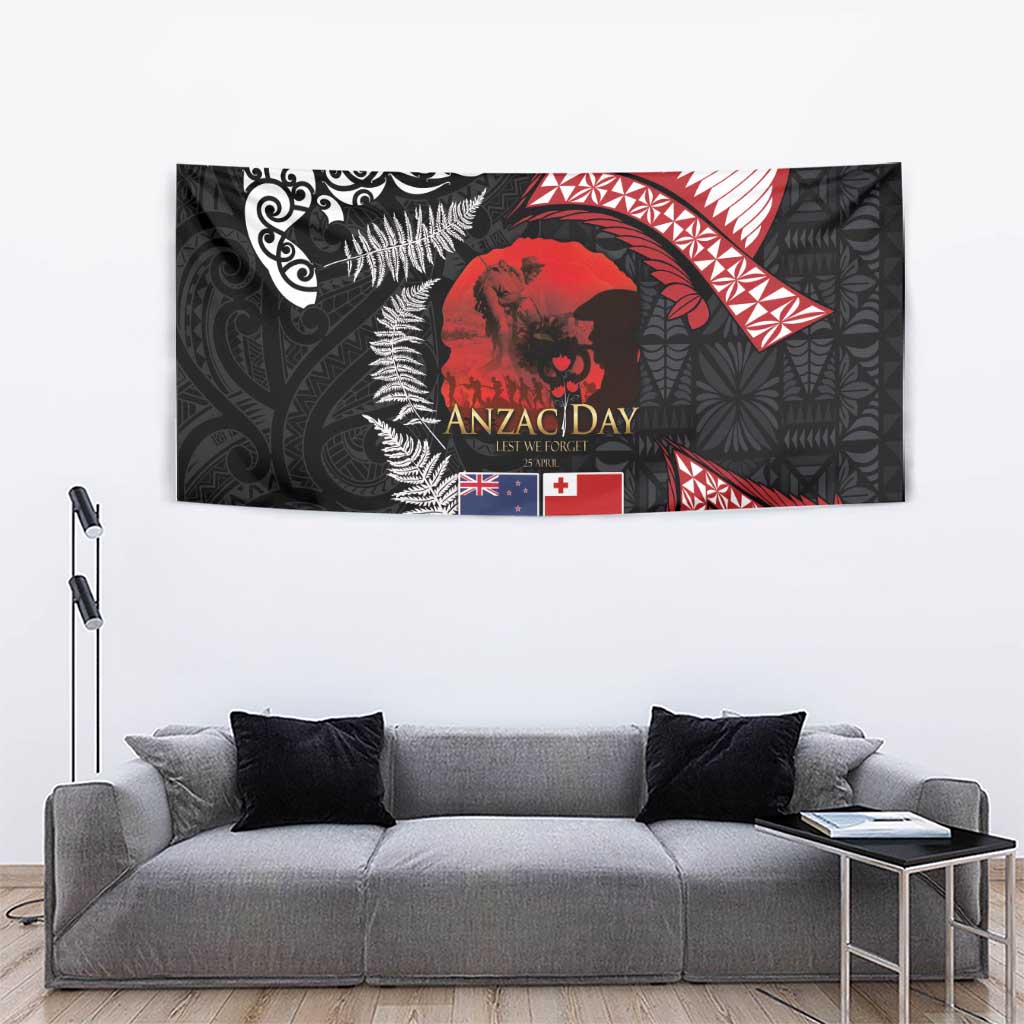 Tonga and New Zealand ANZAC Day Tapestry Gallipoli Lest We Forget Ngatu Art Tribal and Maori Tattoo with Fern LT03 - Polynesian Pride
