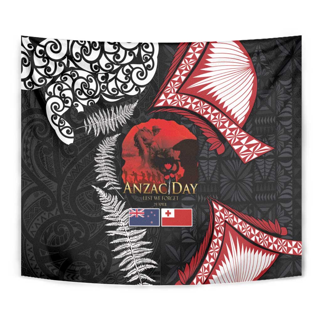 Tonga and New Zealand ANZAC Day Tapestry Gallipoli Lest We Forget Ngatu Art Tribal and Maori Tattoo with Fern LT03 - Polynesian Pride