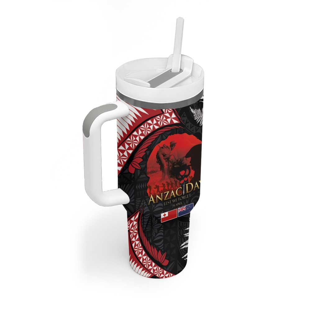 Tonga and New Zealand ANZAC Day Tumbler With Handle Gallipoli Lest We Forget-Ngatu Art Tribal and Maori Tattoo with Fern LT03 - Polynesian Pride
