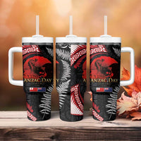 Tonga and New Zealand ANZAC Day Tumbler With Handle Gallipoli Lest We Forget-Ngatu Art Tribal and Maori Tattoo with Fern LT03 - Polynesian Pride
