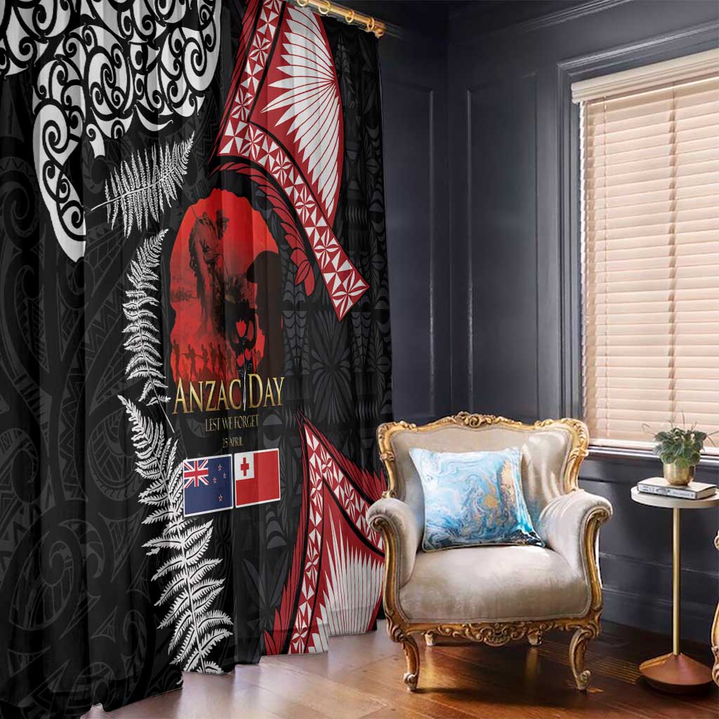 Tonga and New Zealand ANZAC Day Window Curtain Gallipoli Lest We Forget Ngatu Art Tribal and Maori Tattoo with Fern LT03 - Polynesian Pride