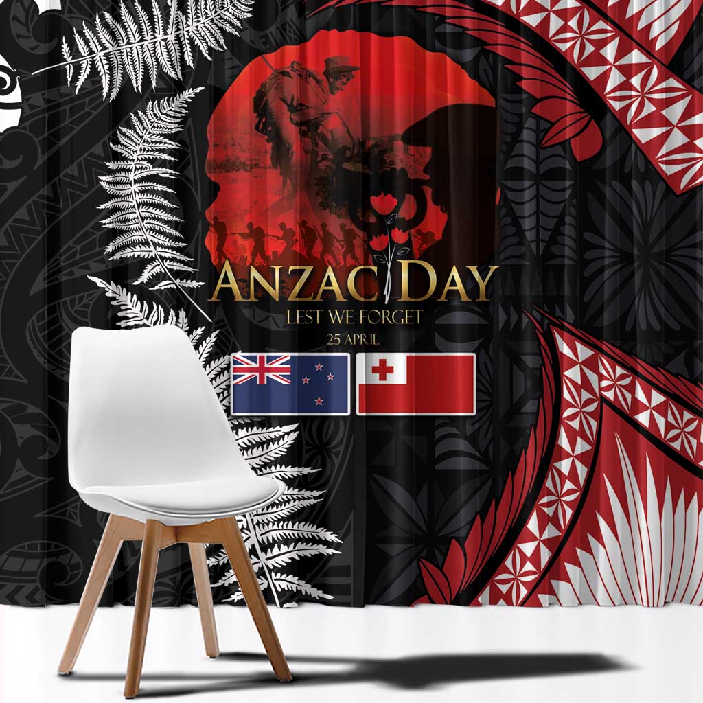 Tonga and New Zealand ANZAC Day Window Curtain Gallipoli Lest We Forget Ngatu Art Tribal and Maori Tattoo with Fern LT03 - Polynesian Pride