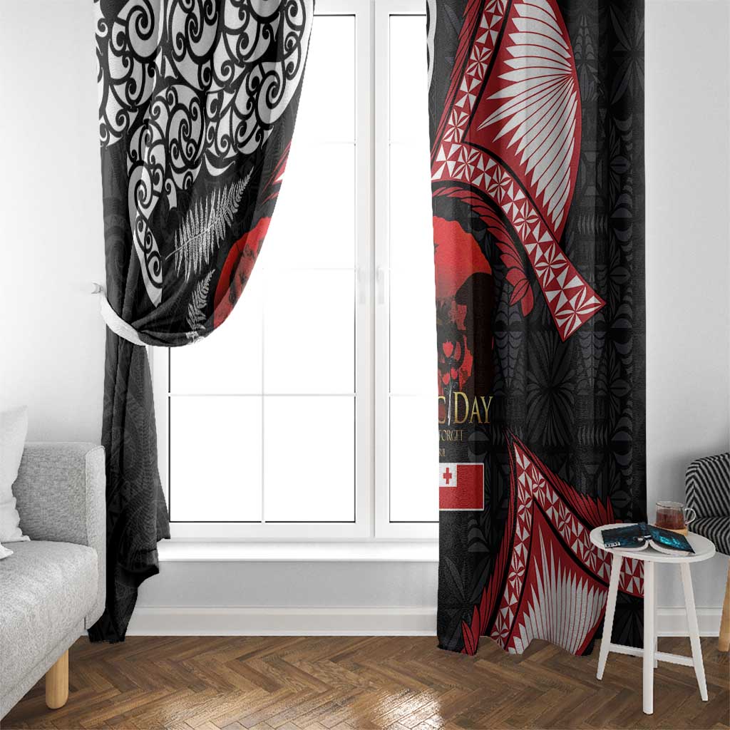 Tonga and New Zealand ANZAC Day Window Curtain Gallipoli Lest We Forget Ngatu Art Tribal and Maori Tattoo with Fern LT03 - Polynesian Pride