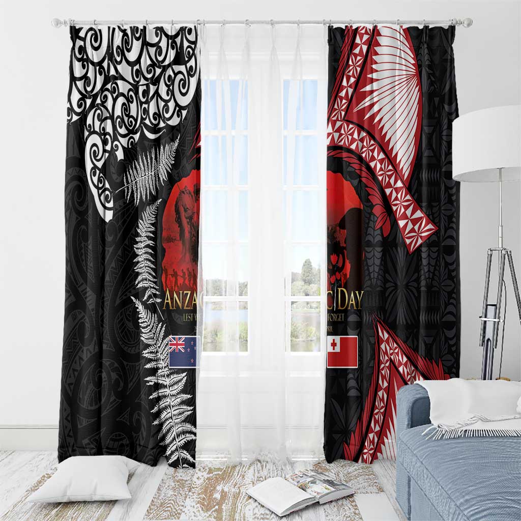 Tonga and New Zealand ANZAC Day Window Curtain Gallipoli Lest We Forget Ngatu Art Tribal and Maori Tattoo with Fern LT03 - Polynesian Pride