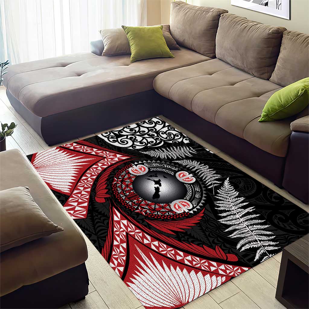 Tonga and New Zealand Together Area Rug Ngatu Art Tribal Maori Tattoo and Silver Fern LT03 - Polynesian Pride