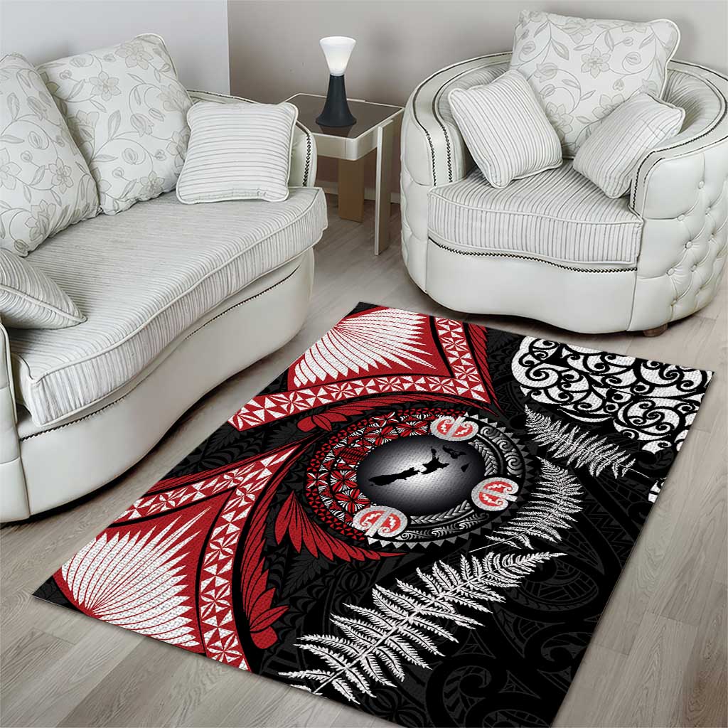 Tonga and New Zealand Together Area Rug Ngatu Art Tribal Maori Tattoo and Silver Fern LT03 - Polynesian Pride