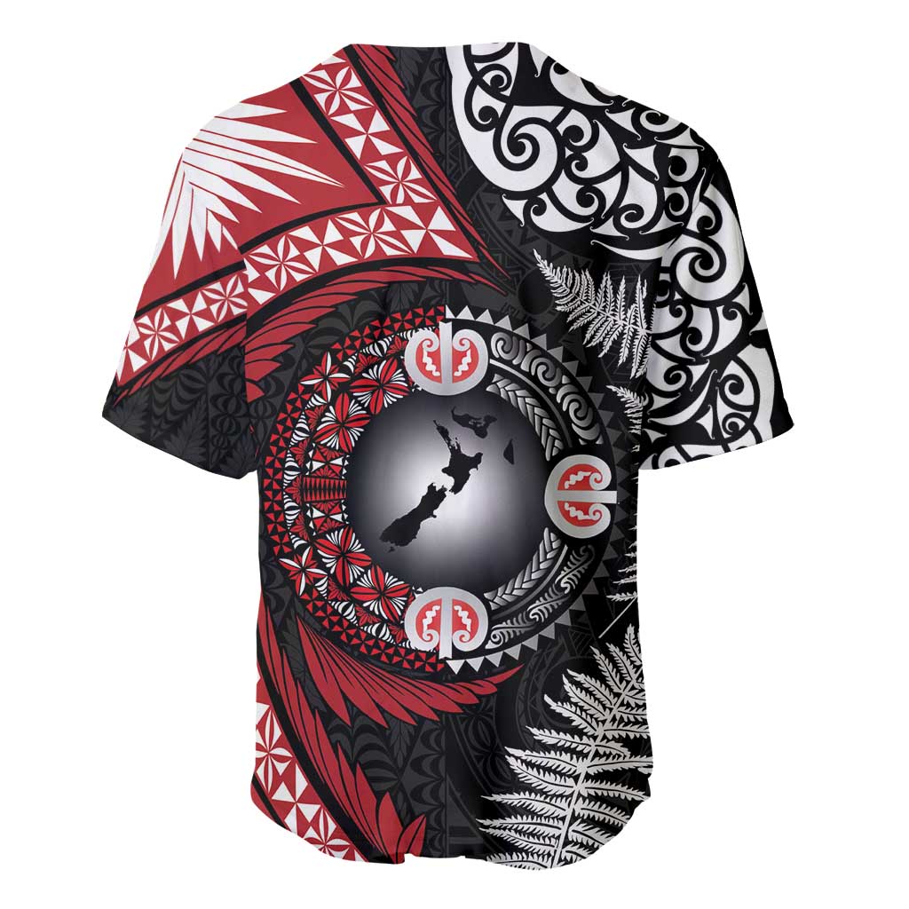 Tonga and New Zealand Together Baseball Jersey Ngatu Art Tribal Maori Tattoo and Silver Fern LT03 - Polynesian Pride