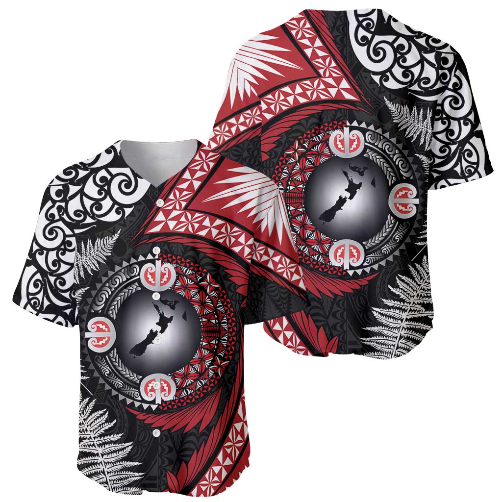 Tonga and New Zealand Together Baseball Jersey Ngatu Art Tribal Maori Tattoo and Silver Fern LT03 - Polynesian Pride