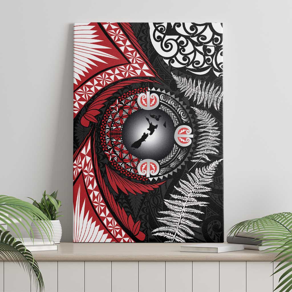 Tonga and New Zealand Together Canvas Wall Art Ngatu Art Tribal Maori Tattoo and Silver Fern LT03 - Polynesian Pride