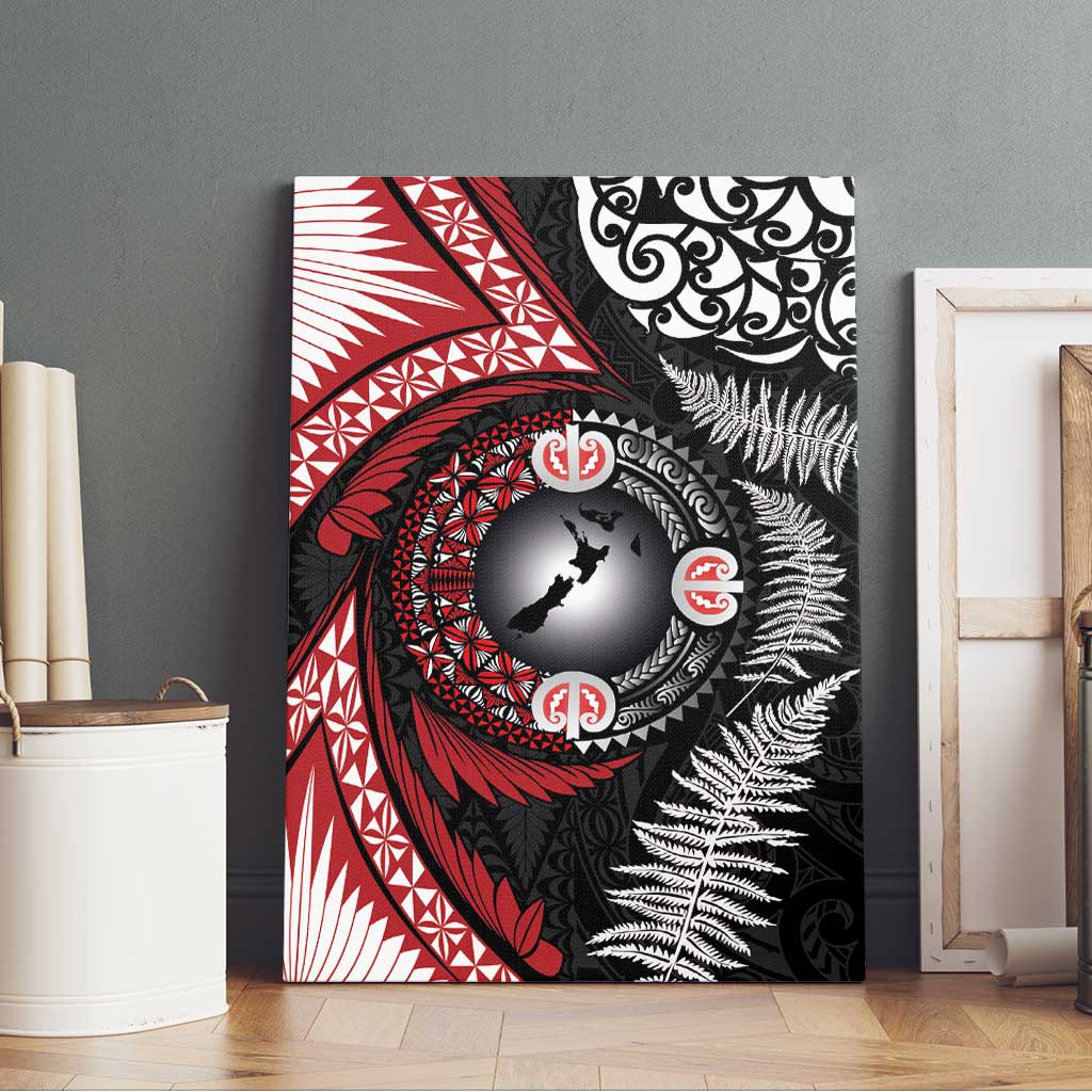 Tonga and New Zealand Together Canvas Wall Art Ngatu Art Tribal Maori Tattoo and Silver Fern LT03 - Polynesian Pride