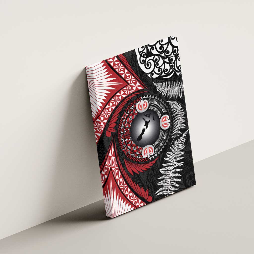 Tonga and New Zealand Together Canvas Wall Art Ngatu Art Tribal Maori Tattoo and Silver Fern LT03 - Polynesian Pride