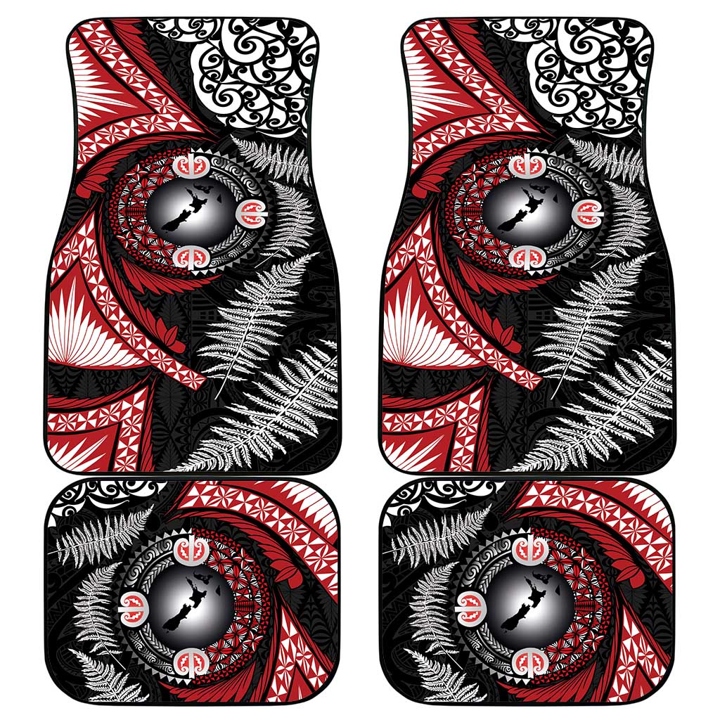 Tonga and New Zealand Together Car Mats Ngatu Art Tribal Maori Tattoo and Silver Fern LT03 - Polynesian Pride
