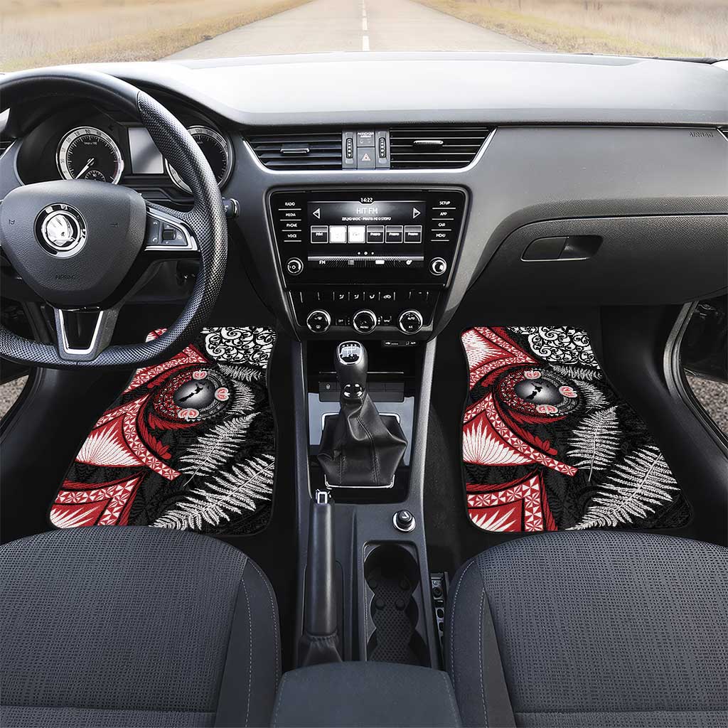 Tonga and New Zealand Together Car Mats Ngatu Art Tribal Maori Tattoo and Silver Fern LT03 Set 2pcs - Front Black - Polynesian Pride
