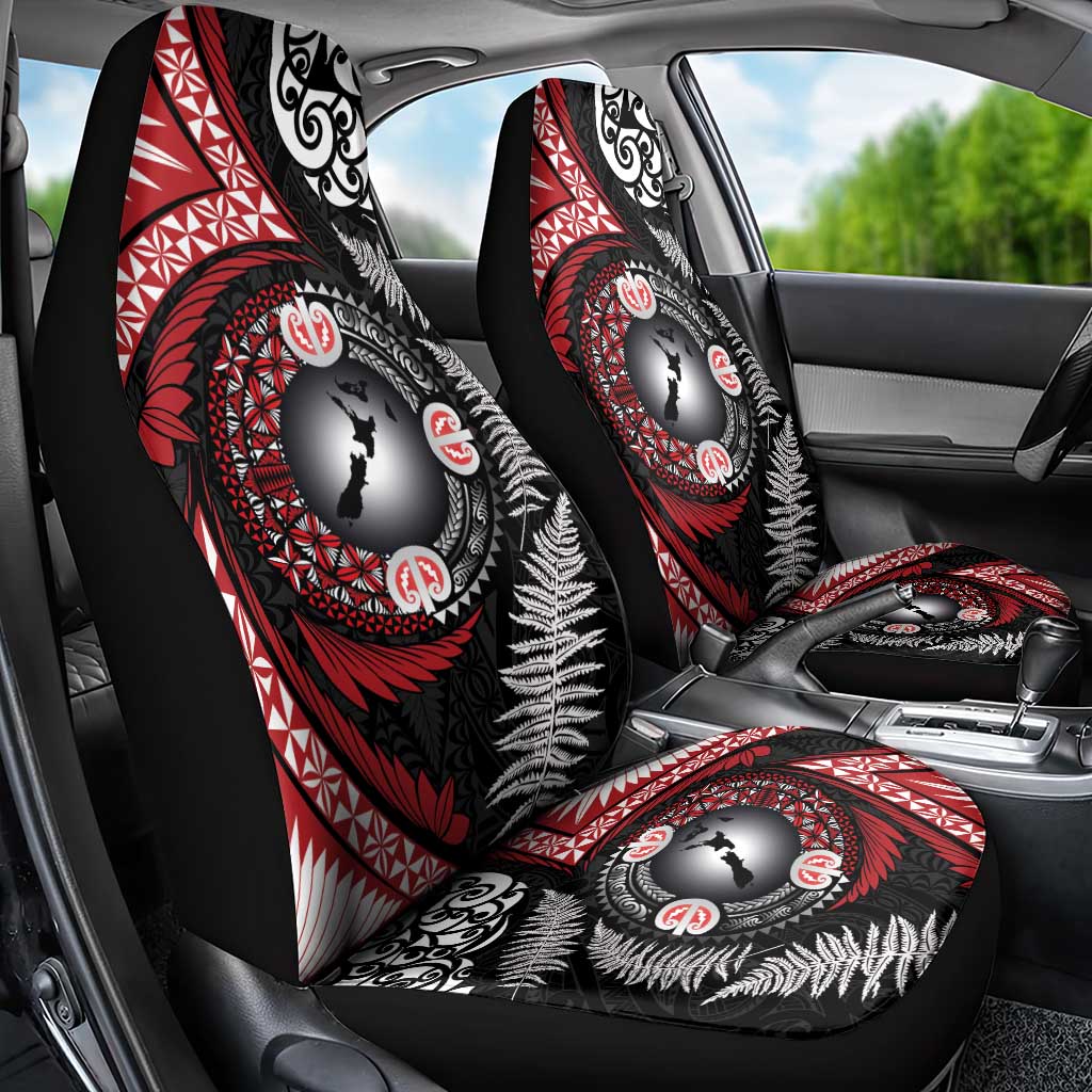 Tonga and New Zealand Together Car Seat Cover Ngatu Art Tribal Maori Tattoo and Silver Fern LT03 - Polynesian Pride