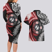 Tonga and New Zealand Together Couples Matching Long Sleeve Bodycon Dress and Hawaiian Shirt Ngatu Art Tribal Maori Tattoo and Silver Fern LT03 - Polynesian Pride