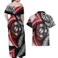 Tonga and New Zealand Together Couples Matching Off Shoulder Maxi Dress and Hawaiian Shirt Ngatu Art Tribal Maori Tattoo and Silver Fern LT03 - Polynesian Pride