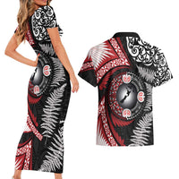 Tonga and New Zealand Together Couples Matching Short Sleeve Bodycon Dress and Hawaiian Shirt Ngatu Art Tribal Maori Tattoo and Silver Fern LT03 - Polynesian Pride