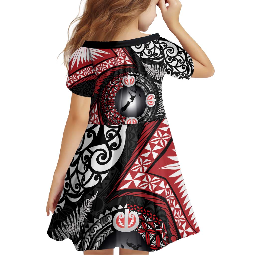 Tonga and New Zealand Together Family Matching Mermaid Dress and Hawaiian Shirt Ngatu Art Tribal Maori Tattoo and Silver Fern LT03 - Polynesian Pride