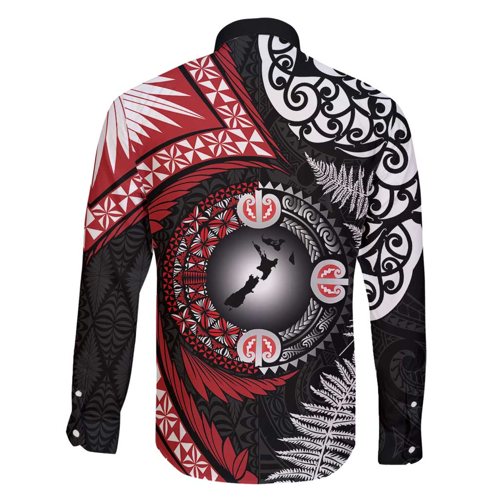 Tonga and New Zealand Together Family Matching Mermaid Dress and Hawaiian Shirt Ngatu Art Tribal Maori Tattoo and Silver Fern LT03 - Polynesian Pride