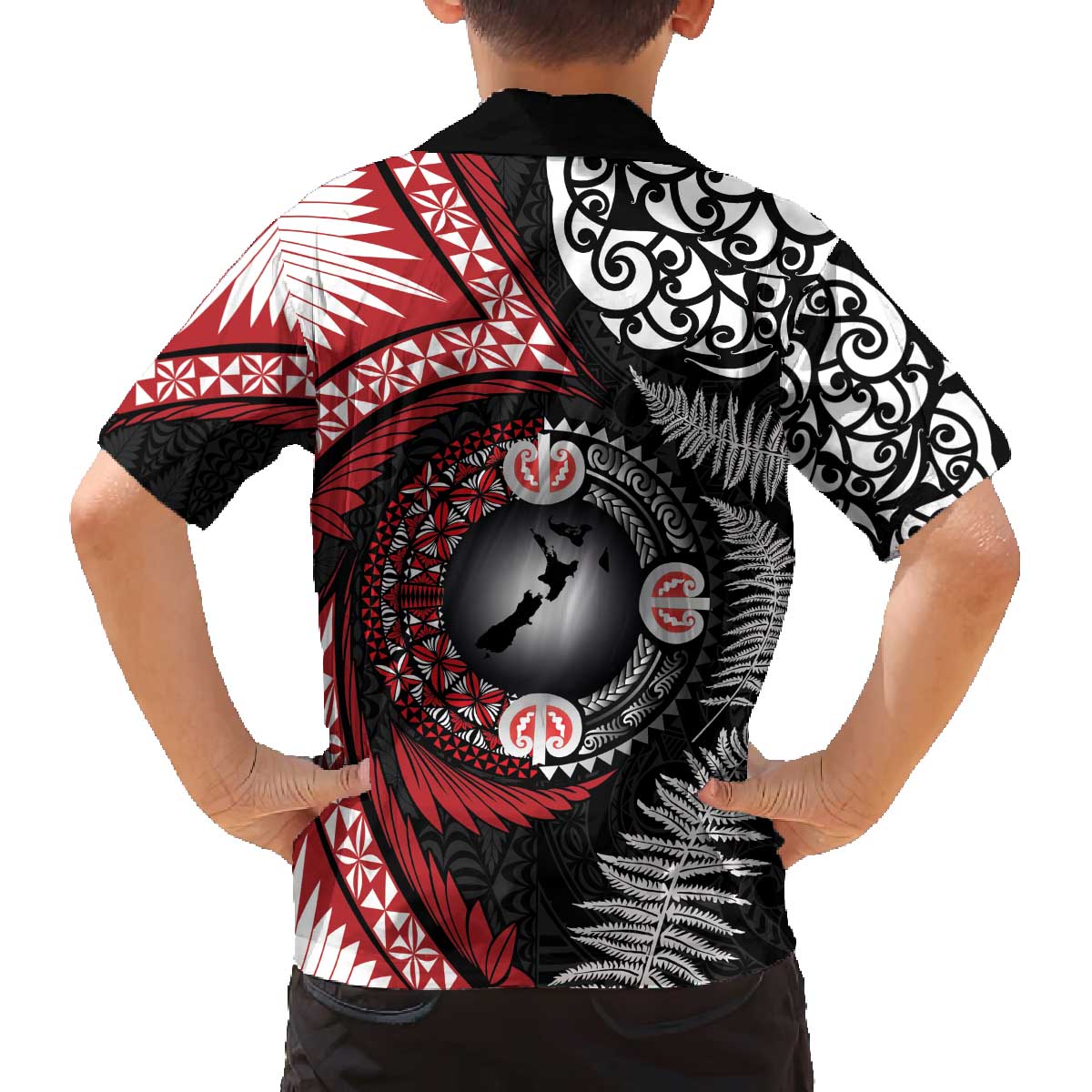 Tonga and New Zealand Together Family Matching Off The Shoulder Long Sleeve Dress and Hawaiian Shirt Ngatu Art Tribal Maori Tattoo and Silver Fern LT03 - Polynesian Pride