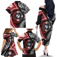 Tonga and New Zealand Together Family Matching Off The Shoulder Long Sleeve Dress and Hawaiian Shirt Ngatu Art Tribal Maori Tattoo and Silver Fern LT03 - Polynesian Pride
