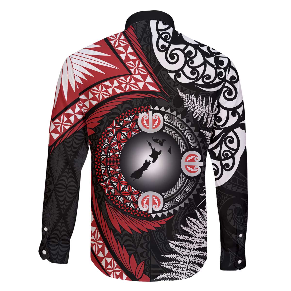 Tonga and New Zealand Together Family Matching Off The Shoulder Long Sleeve Dress and Hawaiian Shirt Ngatu Art Tribal Maori Tattoo and Silver Fern LT03 - Polynesian Pride