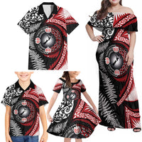 Tonga and New Zealand Together Family Matching Off Shoulder Maxi Dress and Hawaiian Shirt Ngatu Art Tribal Maori Tattoo and Silver Fern LT03 - Polynesian Pride
