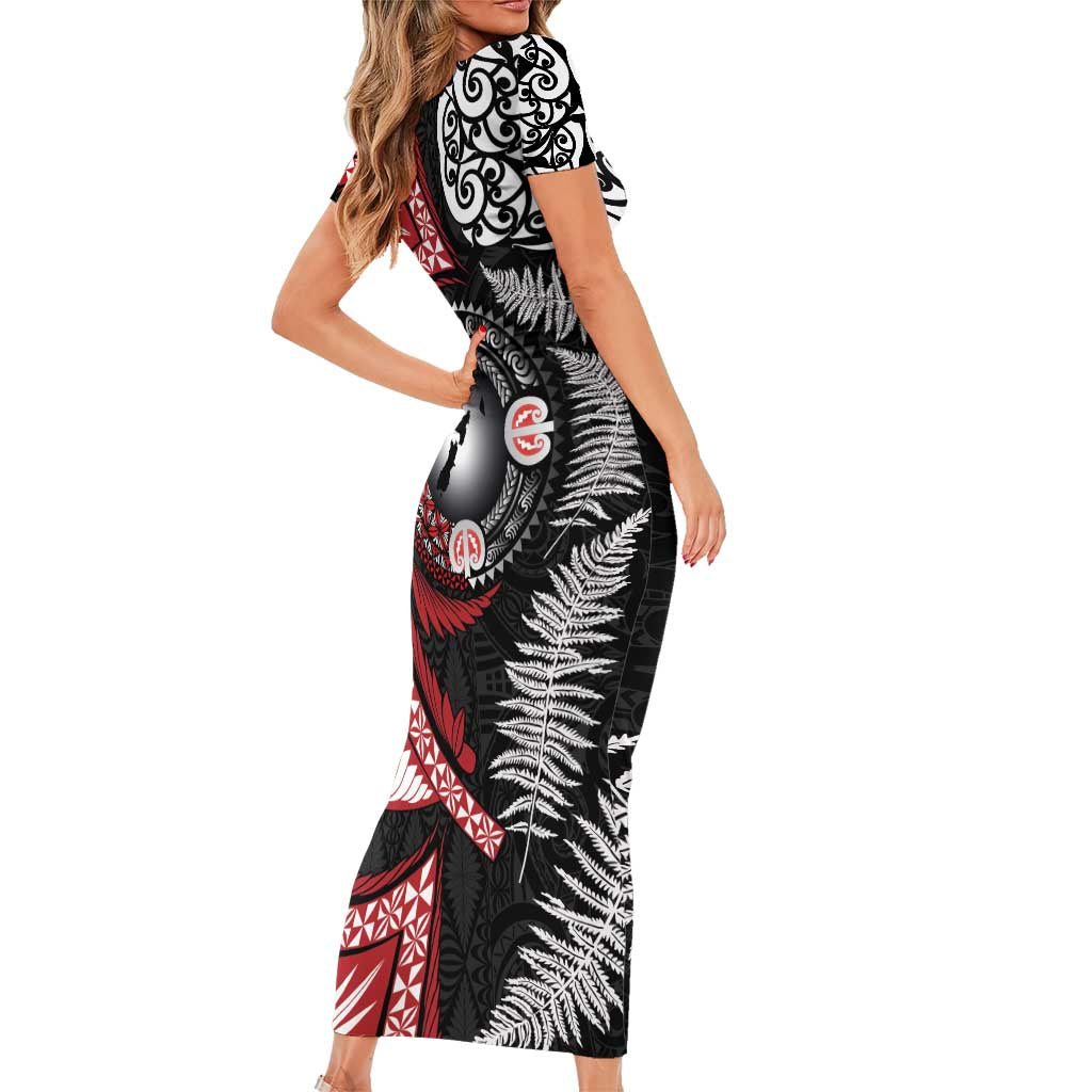 Tonga and New Zealand Together Family Matching Short Sleeve Bodycon Dress and Hawaiian Shirt Ngatu Art Tribal Maori Tattoo and Silver Fern LT03 - Polynesian Pride