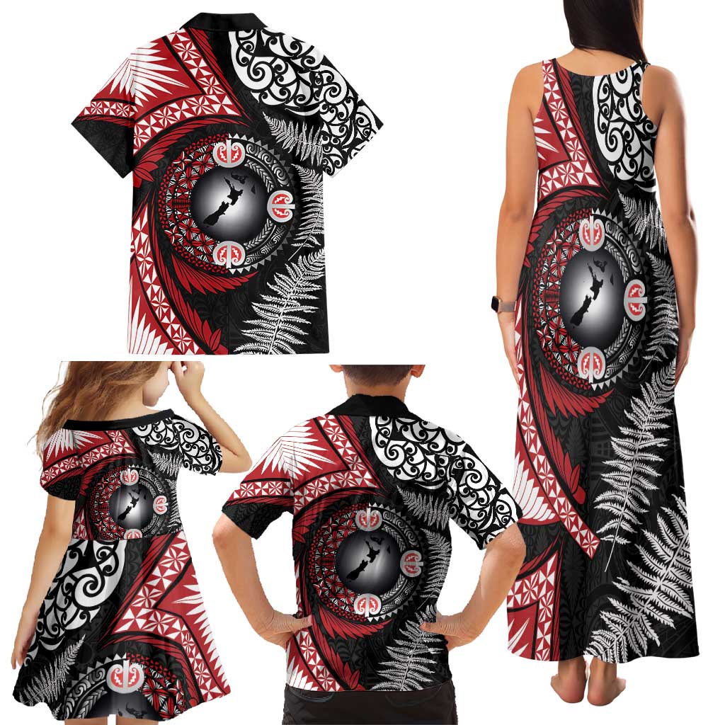 Tonga and New Zealand Together Family Matching Tank Maxi Dress and Hawaiian Shirt Ngatu Art Tribal Maori Tattoo and Silver Fern LT03 - Polynesian Pride