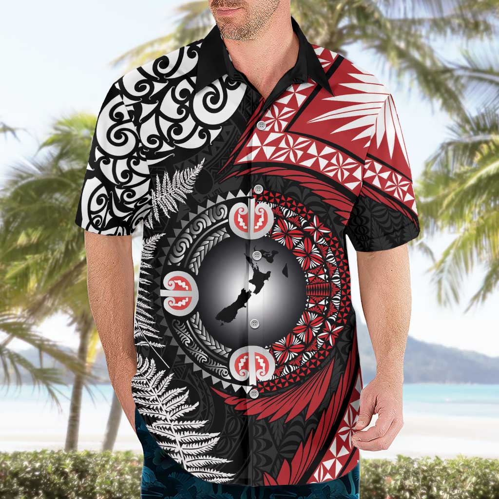 Tonga and New Zealand Together Hawaiian Shirt Ngatu Art Tribal Maori Tattoo and Silver Fern LT03 - Polynesian Pride