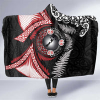 Tonga and New Zealand Together Hooded Blanket Ngatu Art Tribal Maori Tattoo and Silver Fern LT03 One Size Black - Polynesian Pride