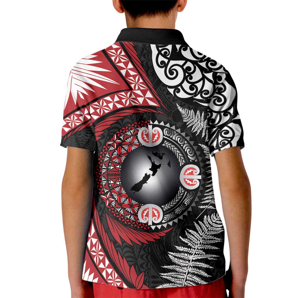 Tonga and New Zealand Together Kid Polo Shirt Ngatu Art Tribal Maori Tattoo and Silver Fern LT03 - Polynesian Pride
