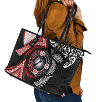 Tonga and New Zealand Together Leather Tote Bag Ngatu Art Tribal Maori Tattoo and Silver Fern LT03 - Polynesian Pride
