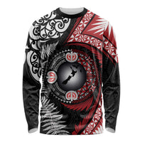 Tonga and New Zealand Together Long Sleeve Shirt Ngatu Art Tribal Maori Tattoo and Silver Fern LT03 Unisex Black - Polynesian Pride