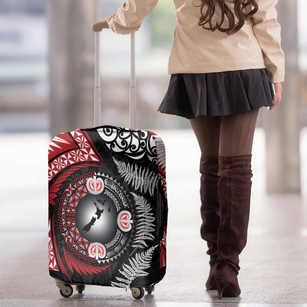 Tonga and New Zealand Together Luggage Cover Ngatu Art Tribal Maori Tattoo and Silver Fern LT03 - Polynesian Pride