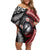 Tonga and New Zealand Together Off Shoulder Short Dress Ngatu Art Tribal Maori Tattoo and Silver Fern