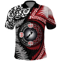 Tonga and New Zealand Together Polo Shirt Ngatu Art Tribal Maori Tattoo and Silver Fern LT03 Black - Polynesian Pride