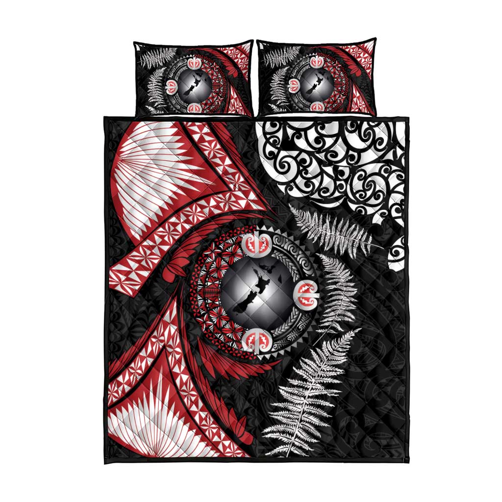 Tonga and New Zealand Together Quilt Bed Set Ngatu Art Tribal Maori Tattoo and Silver Fern LT03 - Polynesian Pride