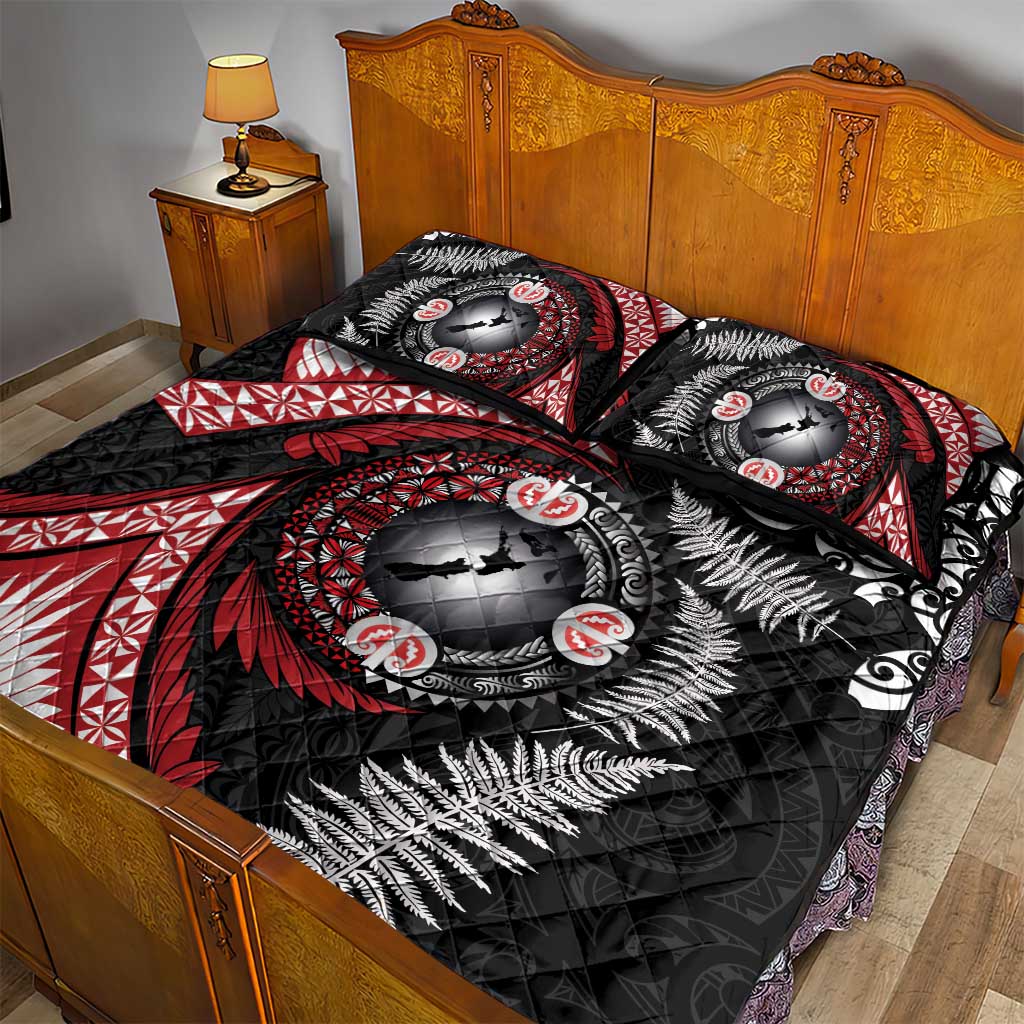 Tonga and New Zealand Together Quilt Bed Set Ngatu Art Tribal Maori Tattoo and Silver Fern LT03 - Polynesian Pride
