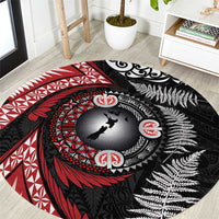 Tonga and New Zealand Together Round Carpet Ngatu Art Tribal Maori Tattoo and Silver Fern LT03 Black - Polynesian Pride