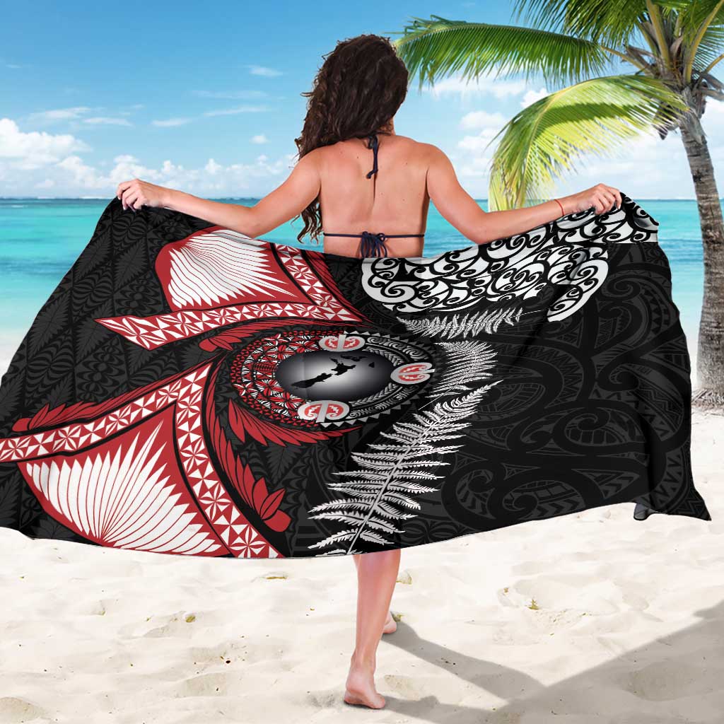 Tonga and New Zealand Together Sarong Ngatu Art Tribal Maori Tattoo and Silver Fern LT03 - Polynesian Pride