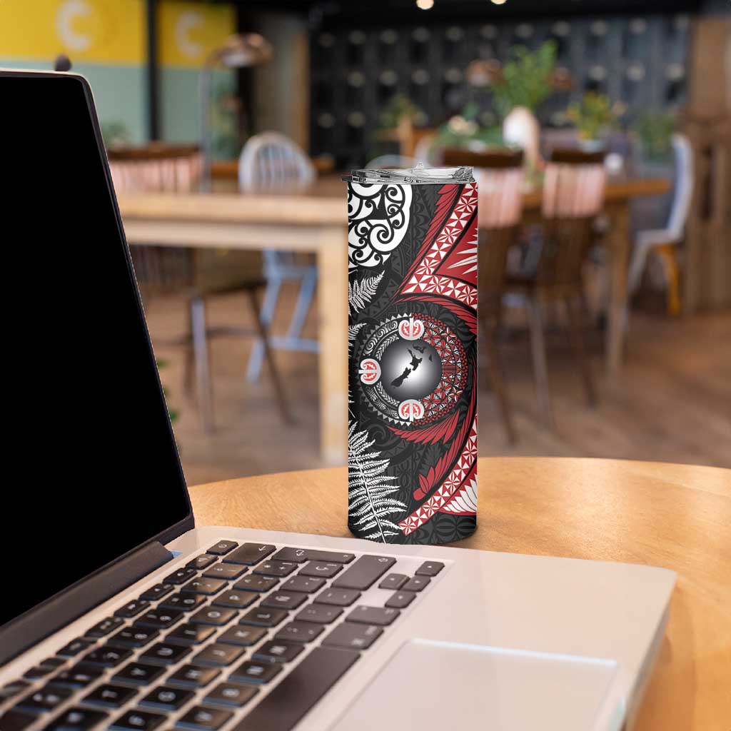 Tonga and New Zealand Together Skinny Tumbler Ngatu Art Tribal-Maori Tattoo and Silver Fern LT03 - Polynesian Pride