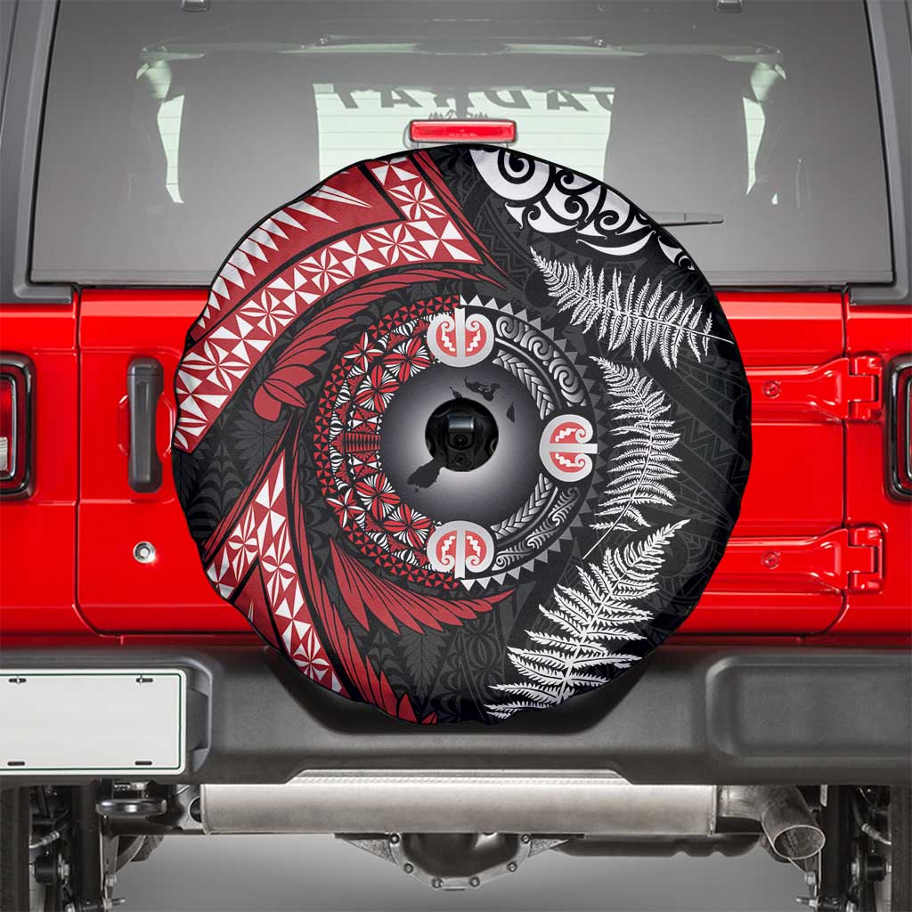 Tonga and New Zealand Together Spare Tire Cover Ngatu Art Tribal Maori Tattoo and Silver Fern LT03 - Polynesian Pride