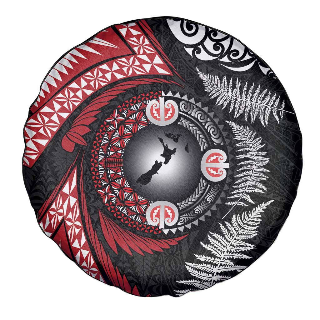 Tonga and New Zealand Together Spare Tire Cover Ngatu Art Tribal Maori Tattoo and Silver Fern LT03 - Polynesian Pride